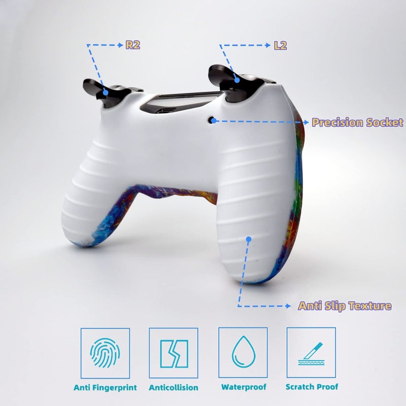 Asokex Silicone Skin Cover for Ps4 Controller (1pc Anti-Slip, 1 Pair L2 R2 Trigger Extender, 4pcs Thumb Grips,4pcs LED Light Bar Decal) Protector for DualShock PS4/ Slim/Pro Controller - Image 3